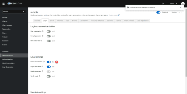 Keycloak - enable Email as username - Realm settings