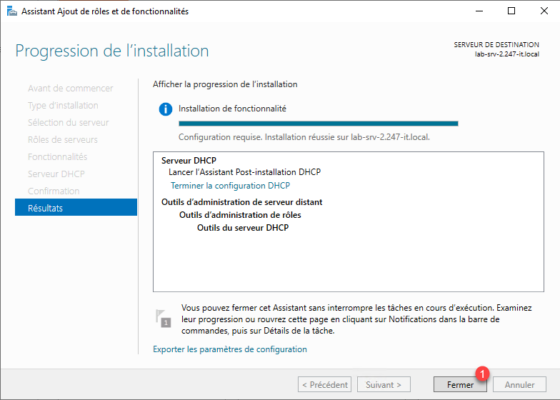 Serveur DHCP - installation terminee