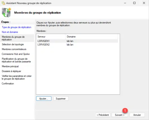 Replication DFS - Select servers
