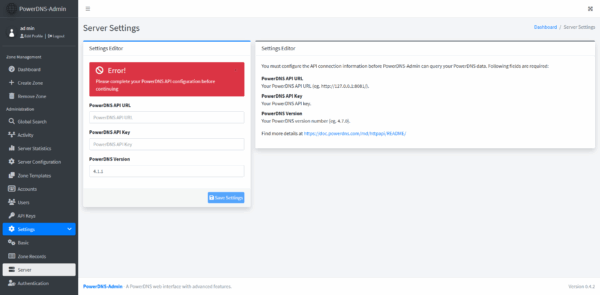PowerDNS-Admin Settings Server