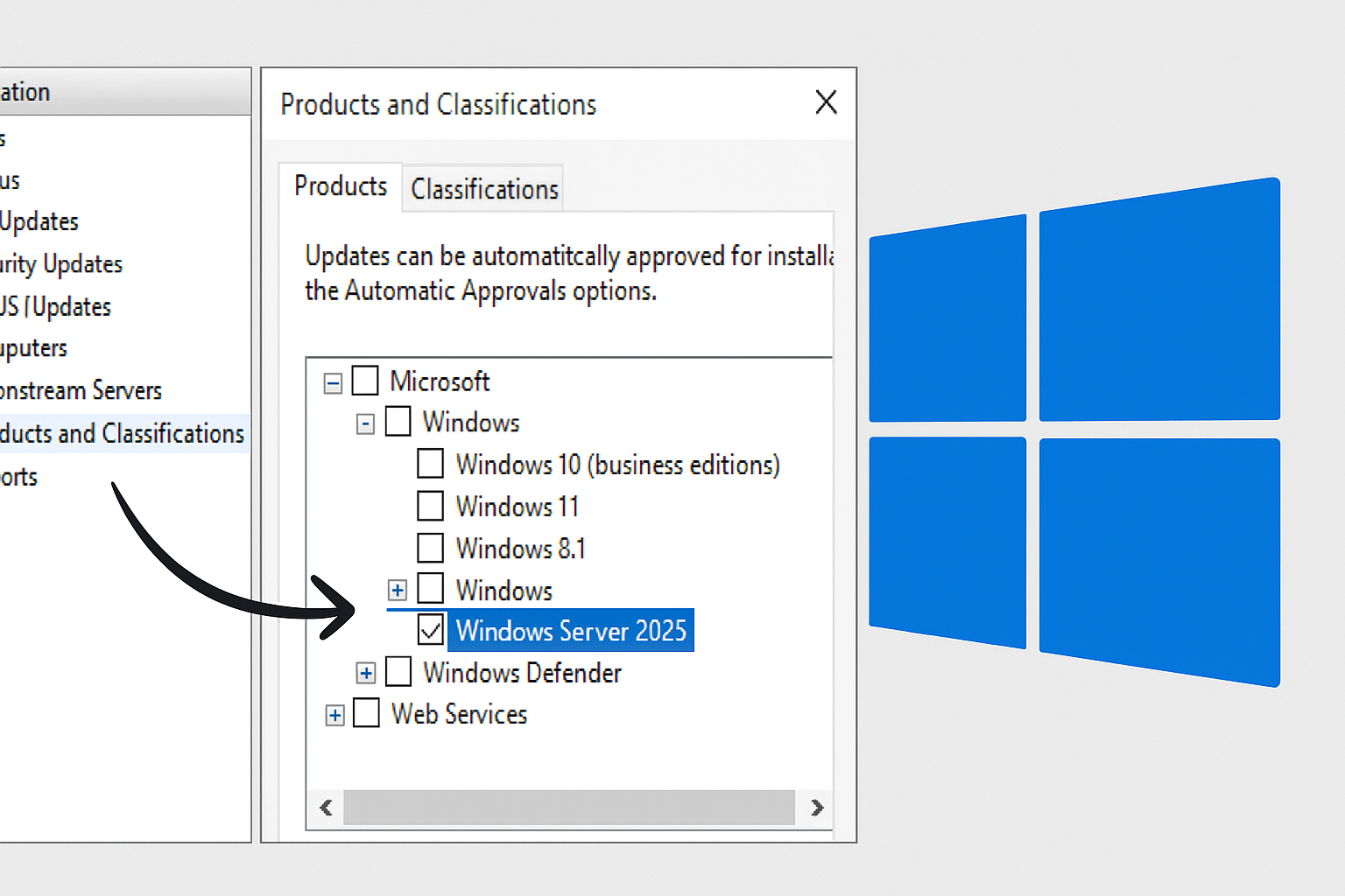 WSUS: Habilitar actualizaciones para Windows Server 2025
