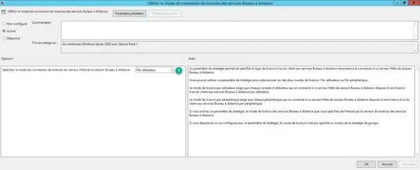 Définir le mode de concession de licences des services Bureau à distance
