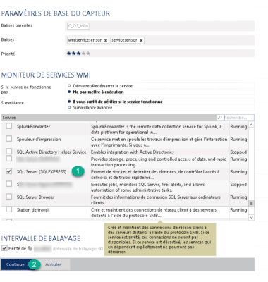 Selectionner le service de l'instance