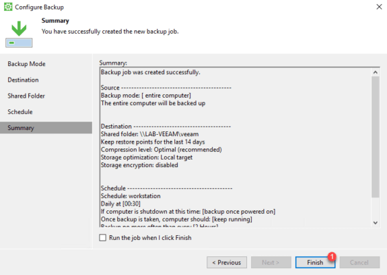 Configuration du job termine