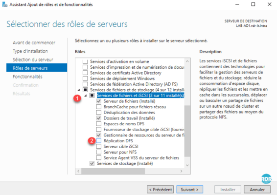 Sélection de la fonctionnalité Réplication DFS