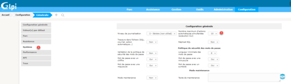 Option de configuration des tâches