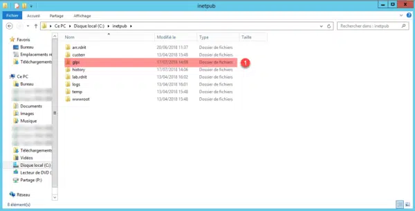 Dossier glpi sous IIS