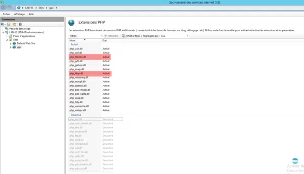Activations pour GLPI sous IIS
