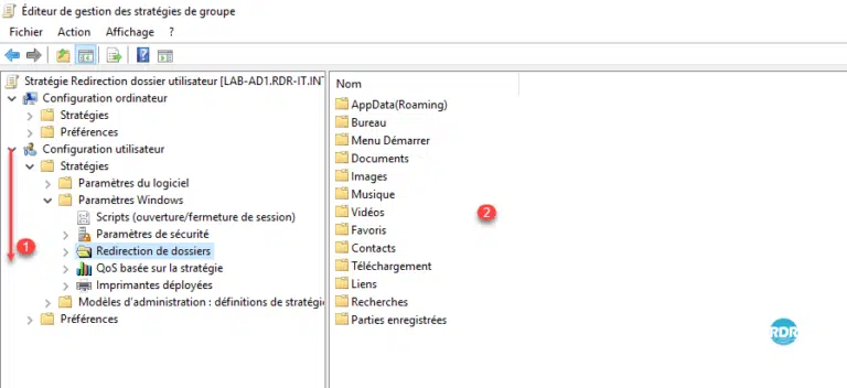 Folder Redirection Rds GPO: User Folder Redirection - RDR-IT