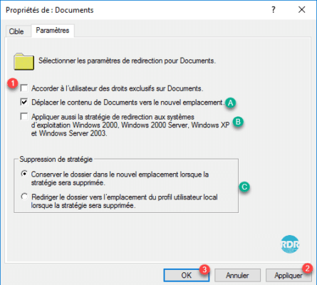 Options avances de la redirection