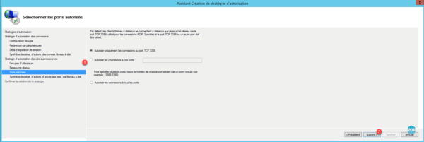 Configuration des ports autorisés