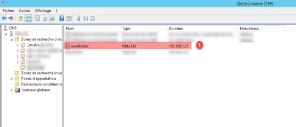 Dossiers de travail : enregistrement DNS