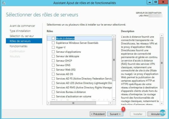 SNMP : Rôle serveur disponible